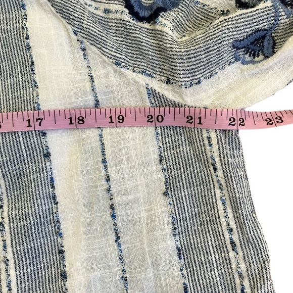 New Directions Embroidered Boho Split Neck Peasant Blouse Blue White Tassels XL - Picture 14 of 16